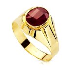 Sceau en or 9 carats avec pierre centrale en rubis spinelle creuse de 10 x 8 mm.