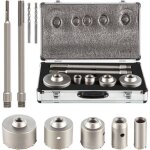 Scie cloche 9pcs coffret de scie trepan 30mm 40mm 65mm 80mm 100mm trepan beton en acier carbone 2 meches ...