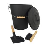 Seau � cendres relaxdays avec couvercle 24 l balayette et pelle incluses poign�e en bois noir / nature ...