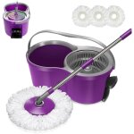 Seau essoreur � p�dale et balai � franges microfibre essoreur 360� 3 t�tes de serpill�re poign�e acier ...