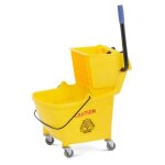 Seau essoreur professionnel � roulettes 24 litres plastique jaune 14 0009915
