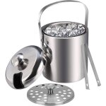Seau glace isotherme 13 l double paroi en acier inoxydable avec couvercle et pinces pour ftes cuisine ...