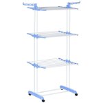 S�choir � linge tour extensible 4 niveaux avec roulettes - 73x64x177cm acier bleu - int�rieur et ext�rieur ...
