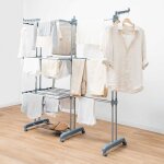 S�choir vertical pliant extensible 30 barres avec roulettes etendoir pour linge 3 niveaux 6 ailes repliables ...