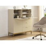 Secrtaire avec 2 porte et 3 tiroirs - mdf et mtal - beige - erwin