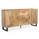 Semarang - bahut 2 portes 3 tiroirs en manguier massif et m�tal l170 x h85 x p45 cm