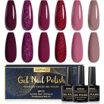Semi - permanent nail polish 6 colours red dark purple pink brown glitter soak off uv / led nail polish ...