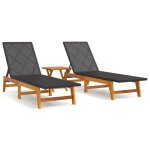 ?soldes sept)salon de jardin 3 pcs r�sine tress�e et bois massif dacacia - bain de soleil transat g�om�trique ...