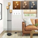 Serbasic lampadaire boho sur pied salon - 175cm lampe intensit� variable avec etag�re interrupteur � ...