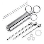 Seringue  marinade en acier inox 60ml avec 3 aiguilles rti injecteur alimentaire pour injecter sauce ...