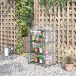 Serre de balcon 3 niveaux m�tal vert pvc transparent 69x49x125cm