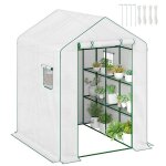 Serre de jardin - outsunny - avec 1 porte 2 fen�tres �tag�res � 3 niveaux - b�che pe - 140 x 143 x 190 ...