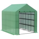 Serre de jardin - outsunny - tagres 3 niveaux - porte enroulable - bche pe renforce tube en acier ...