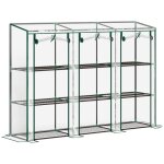 Serre de jardin - outsunny - tagres mtalliques  3 niveaux - 3 portes enroulables zippes - toit inclin ...