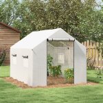 Serre de jardin tunnel 2 x 3m 6m� avec porte enroulable 4 fen�tres - acier galvanis� pe haute densit� ...