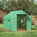 Serre de jardin tunnel 2 x 3m 6m� avec porte enroulable 4 fen�tres - acier galvanis� pe haute densit� ...