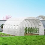 Serre de jardin tunnel blanc 20x10x7 pieds - arceaux en acier galvanis