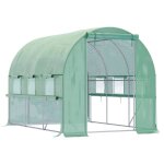 Serre de jardin tunnel - outsunny - 6 m - 6 fentres et 1 porte enroulable - toile pe structure en acier ...