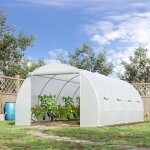 Serre de jardin serre tunnel surface sol 18 m� 6l x 3l x 2h m ch�ssis tubulaire renforc� 24 mm 8 fen�tres ...