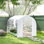 Serre de jardinage serre tomates tunnel 3x2x2m 4 fen�tres + porte parois lat�rales enroulables acier ...