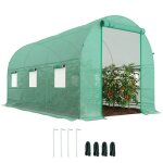 Serre tunnel de jardin - outsunny - 8m� 400x200x200 cm - porte 6 fen�tres - cadre en m�tal b�che pe haute ...