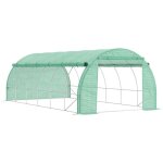 Serre tunnel - outsunny - 18 m - avec porte + parois latrales zippes enroulables 12 fentres - acier ...