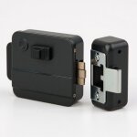 Serrure �l�ctrique 12v r�versible en applique cylindre exterieur et bouton int�rieur dom