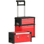 Servante atelier 3 modules avec mallettes - rangement outils roulant - acier rouge - poign�es transport ...