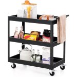 Servante d?atelier � 3 plateaux roulant costway - poign�e ergonomique - en m�tal - 4 roues avec frein ...