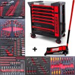 Servante datelier - barracuda tools - cuda max xxl - 8 tiroirs - cric hydraulique 4t - rouge