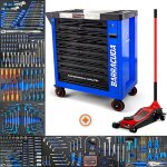 Servante datelier - barracuda tools - racing 1 max + - 9 tiroirs - cric hydraulique 4t - acier bleu