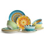 Service 12 pices en cramique colore - assiettes et bols modernes - compatible micro - ondes et lave ...