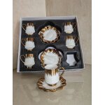 Service a cafe - 6 tasses de cafe - 6 dessous de tasses - fleur - leumx - blanc