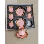 Service a cafe - 6 tasses de cafe - 6 dessous de tasses - fleur - leumx - rose