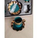 Service a cafe - 6 tasses de cafe - 6 dessous de tasses - fleur - leumx - vert