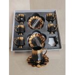 Service a cafe - 6 tasses de cafe - 6 dessous de tasses - motif fleur - leumx - noir