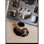 Service a cafe - 6 tasses de cafe - 6 dessous de tasses - motif papillon - leumx
