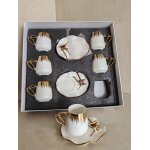 Service a cafe - 6 tasses de cafe - 6 dessous de tasses - motif papillon - leumx - blanc