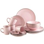 Service de table - maser - metallic rim - 16 pièces - grès - rose Service de table - maser - metallic rim - 16 pièces - grès - rose