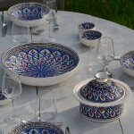 Service � couscous assiettes jattes bakir bleu - 12 pers