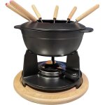 Service � fondue baumalu caquelon en fonte noir mat avec couvercle et 6 fourchettes