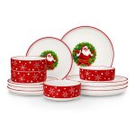 Service de nol 12 pices motifs pre nol dcalcomanies en cramique comprenant 4 assiettes plates / ...