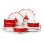 Service de nol 12 pices sapin de nol dcalcomanies en cramique comprenant 4 assiettes plates / dessert ...