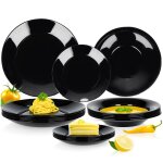 Service de table 18 pi�ces - verre opale - assiettes creuses et � dessert - noir
