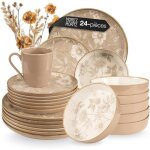 Service de table 24 pi�ces en fa�ence beige pour 6 personnes - design ludique menagere