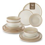 Service de table en cramique de 12 pices dcor maill ssame mat et brillant pour 4 personnes - beige ...