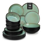 Service de table en cramique de 16 pices glaure mate 4pcs assiettes plates / desserts / creuses et ...
