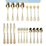 Service de table �l�gant pour 4 ? couverts en acier inoxydable dor�s � finition miroir ? comprend cuill�res ...