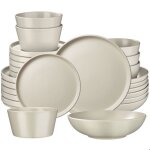 Service de table - tectake - set una en gr�s pour 6 personnes - 24 pi�ces - taupe