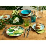 Service de table - tognana - jungle - 18 pi�ces - porcelaine et gr�s - lavable au lave - vaisselle